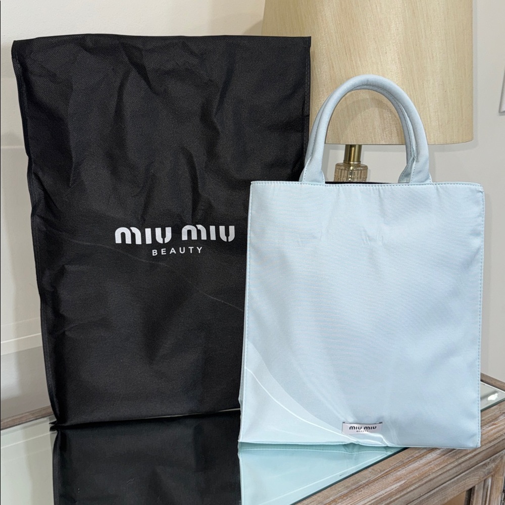 NEW Authentic Miu Miu Luxury Brand Beauty Tote Blue & Black, Large Size